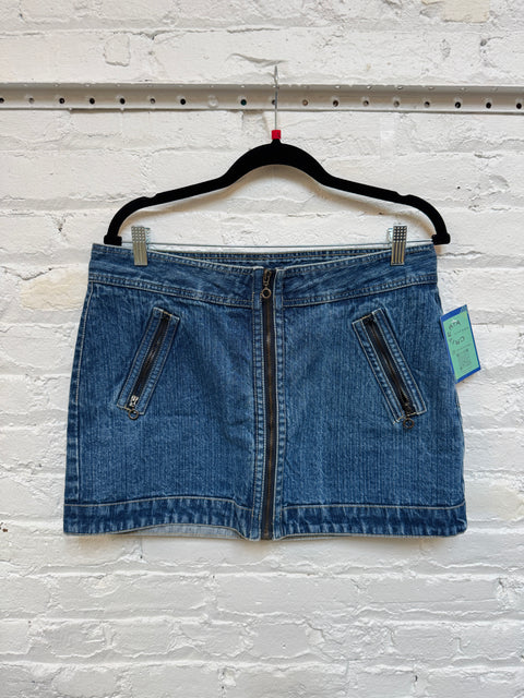 00s Denim Zip Front Mini Skirt Size L