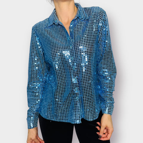90s Necessary Objects Blue Sparkle Top Size L