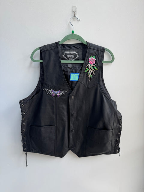 Y2K Diamond Plate Leather Vest Size XL