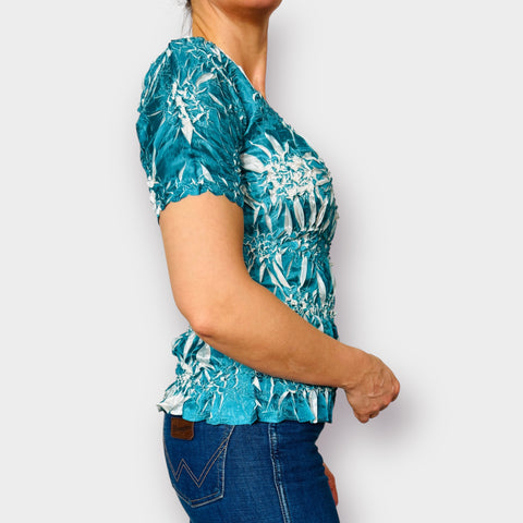 90s Teal White Stretch Top Size S-L