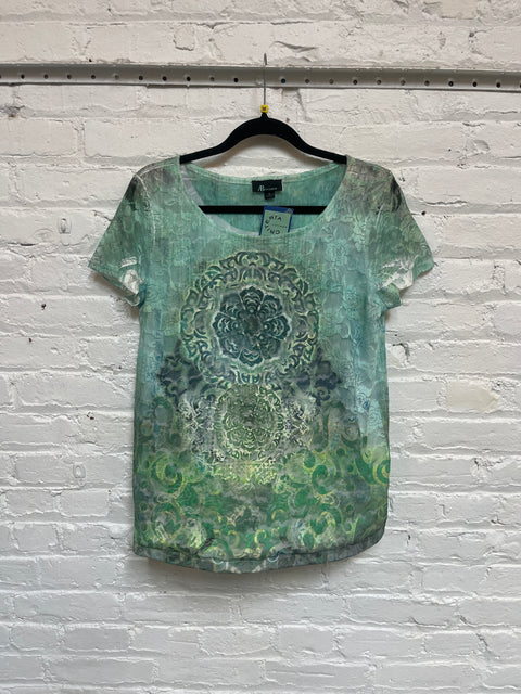 90s AB Studio Mesh Lace Green Tee Size M