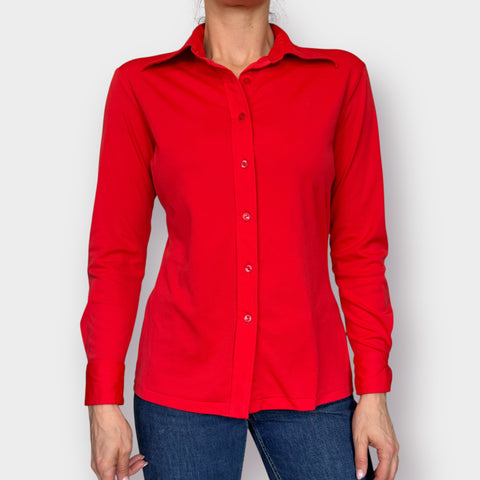 70s red polyester long sleeve blouse Size S/M