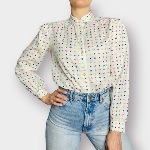 80s Cream Multicolored top Size M