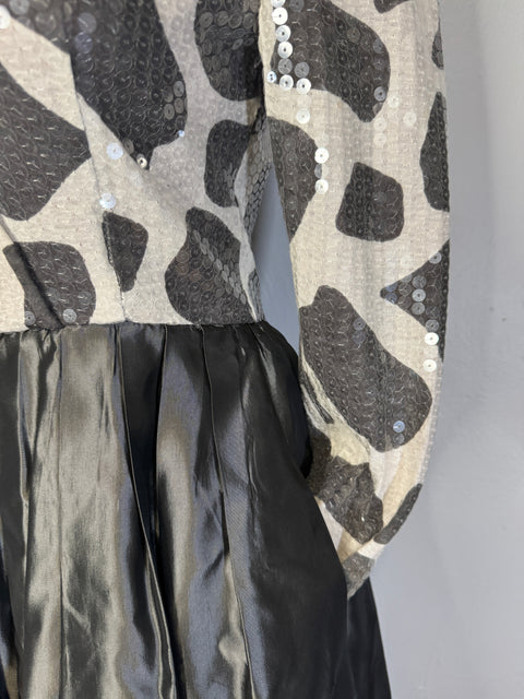 80s Chetta B Silver Sequin Top Cocktail Dress Size XS