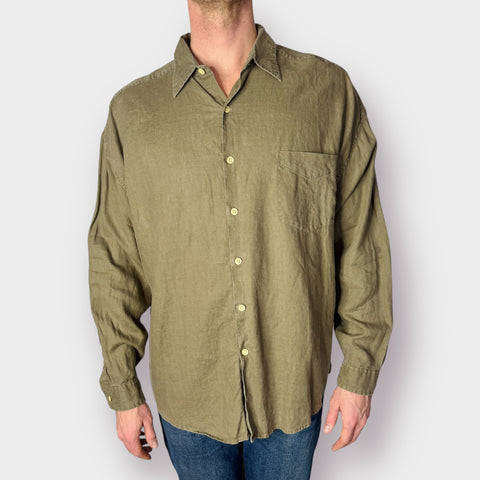 90s Structure Tan Linen Button Up Size XL