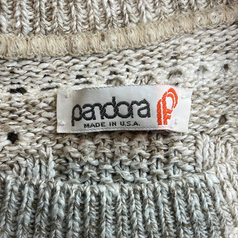 90s Pandora Short Sleeve Tan & Cream Sweater Size L