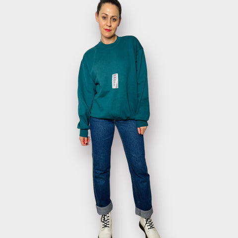 90s Jerzees Teal Blank Crewneck Sweatshirt Deadstock Size L