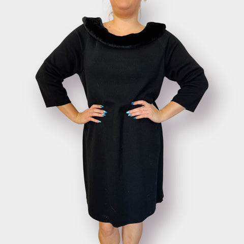 90s Nina Leonard Black Dress with Faux Fur Trim Size 3X
