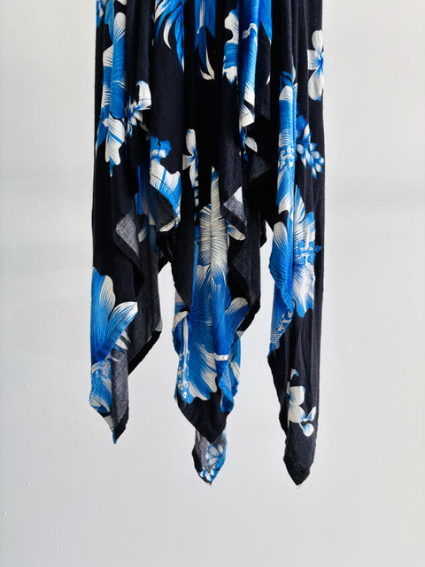 00s Black Blue Tropical Floral Sundress Size S