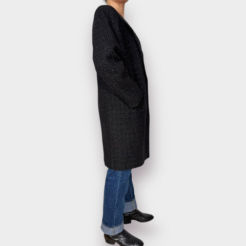 90s Hunters Run Leather Collar Gray Wool Overcoat Size M
