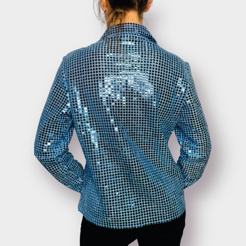90s Necessary Objects Blue Sparkle Top Size L