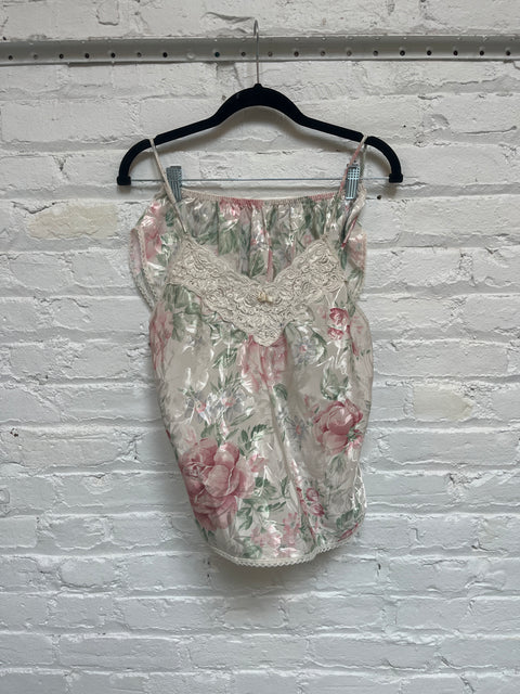 90s Escapades White Floral Cami Shorts PJs Size M