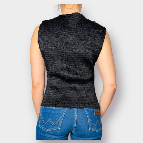 90s Alberto Makali Black Jeweled Crinkle Tank Size XL