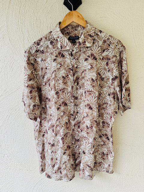 Peter Millar Tan Leaf Linen Shirt Size XL