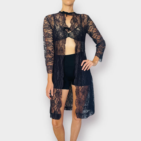 60s Black Lace Overlay Size XS