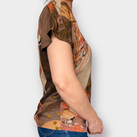 80s Casual Corner Tan Brown Blouse Size S