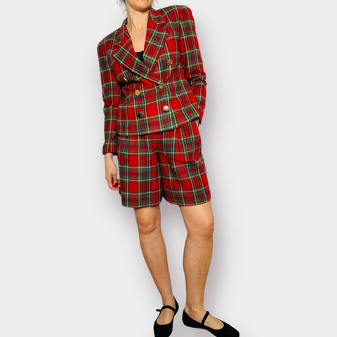 90s Amanda Smith Petites Plaid Shorts Suit Size S/M