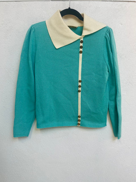 80s Vivanti aqua Sweater w/ Buttons Size S