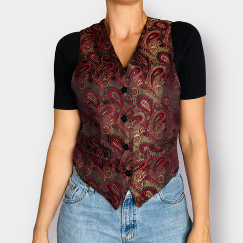 90s Georges Marciano Red Black Paisley Vest Size M
