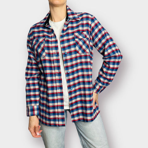 80s Red White Blue Acrylic Flannel Size L