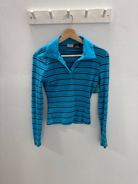 Y2K Arizona Teal Striped Shirt Size S