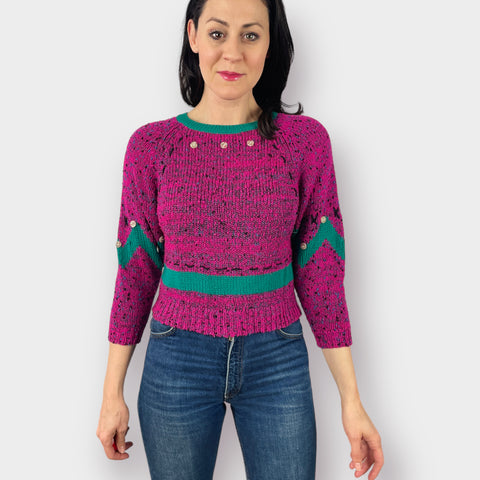 80s New Moves Pink and Teal Sweater