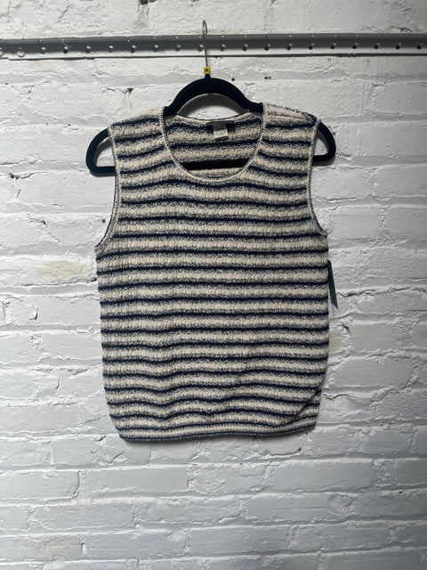 90s Croft & Barrow Navy Cream Woven Sleeveless Top Size M