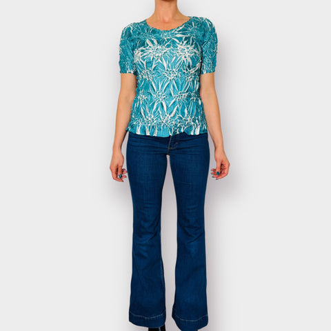 90s Teal White Stretch Top Size S-L