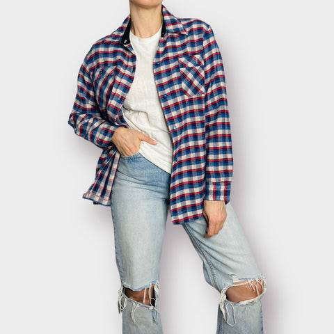 80s Red White Blue Acrylic Flannel Size L