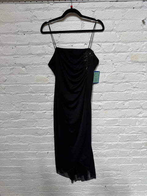 90s B. Smart Black Dress with Applique Flower size L