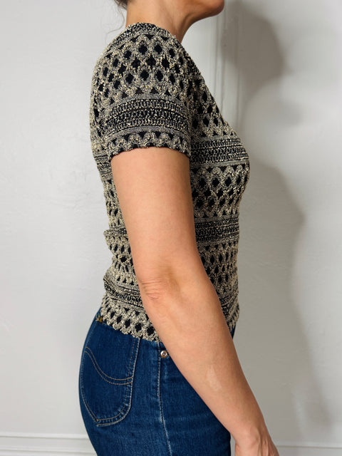 90s Jaipur Black Cream Textured Top Size M