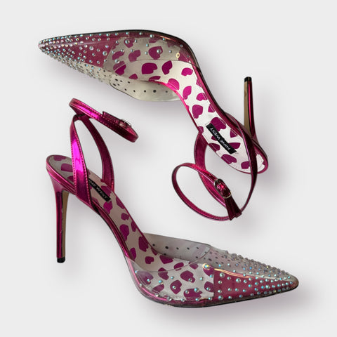 00s Nine West Pink Clear Bedazzled Heels Size 9.5