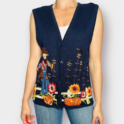 2000s One Resource Navy Scarecrow Fall Sweater Vest