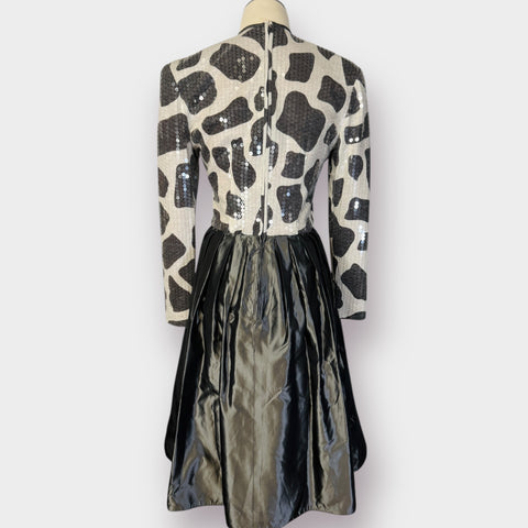 80s Chetta B Silver Sequin Top Cocktail Dress Size XS