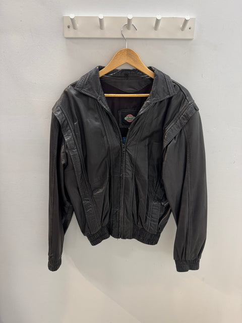 90s Lapiel Leather Bomber Jacket Size L