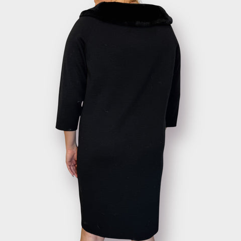 90s Nina Leonard Black Dress with Faux Fur Trim Size 3X