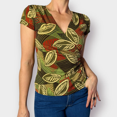 Y2K Sere Nade Olive Leafy Print Top Size S