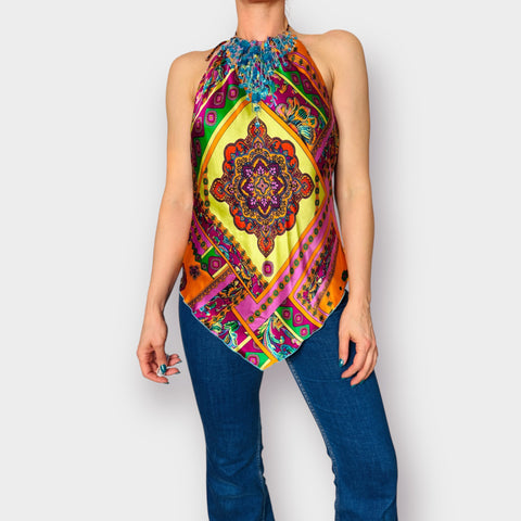 2000s Andrea Behar Silk Jeweled Top Size L