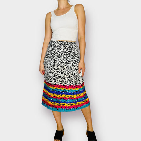 80s Speckled Print Pleated Midi Skirt with Multicolor Hem Size S