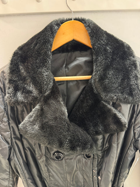 70s Black Puffer Faux Fur Coat Size L