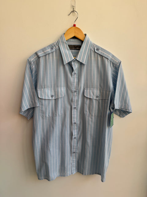 90s Crescent Bay Blue Striped Button Front Size L