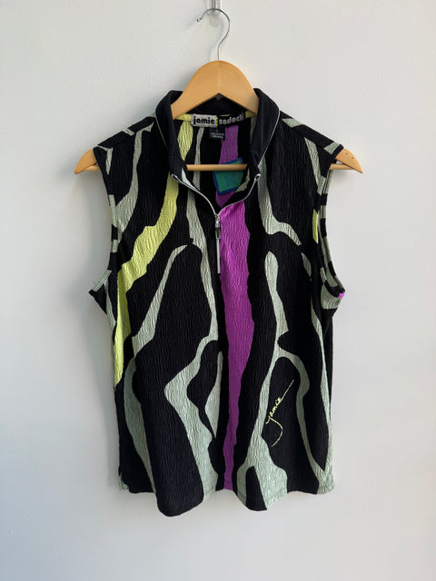 00s Jamie sadock black purple printed tank with zip Size L
