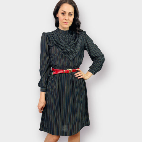 80s Peri Petites Black Pinstripe Dress
