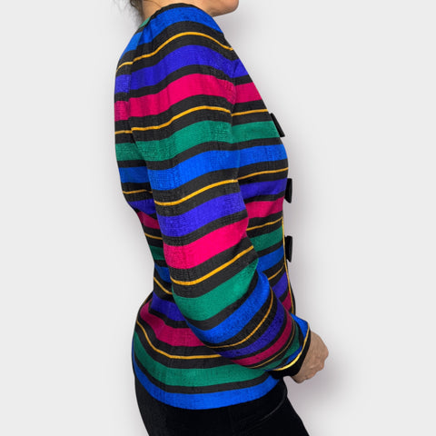 80s Adrianna Papell Striped Blazer with Bows Size S