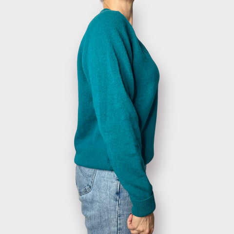 80s Teal Wool V-neck Sweater Size L