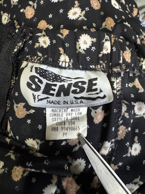 90s Sense Black Tan Floral Dress Size M