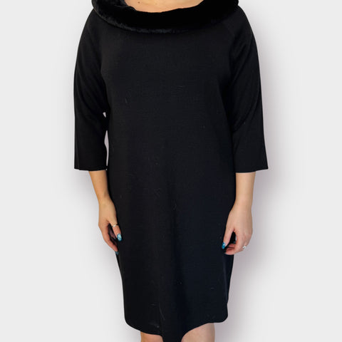 90s Nina Leonard Black Dress with Faux Fur Trim Size 3X