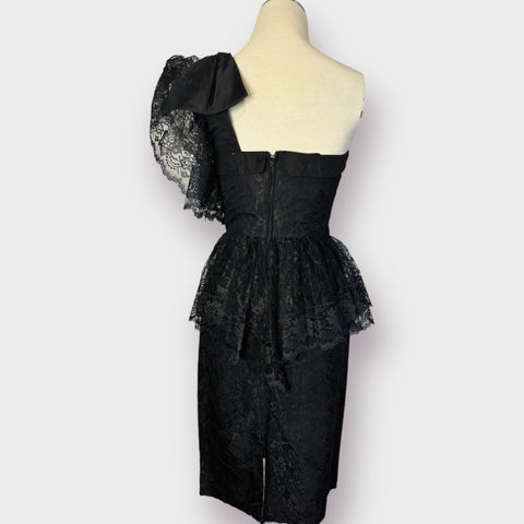 80s Climax Black Lace One Shoulder Party Dress Size XS