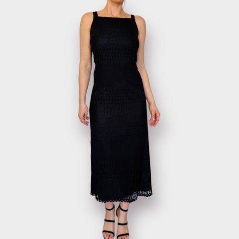 90s Helene Blake Black Crochet Dress Size L