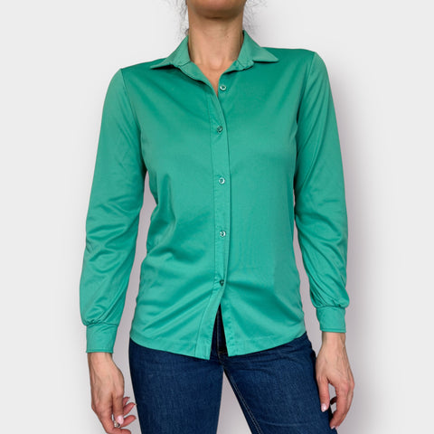 70s Catalina Green long sleeve blouse Size M